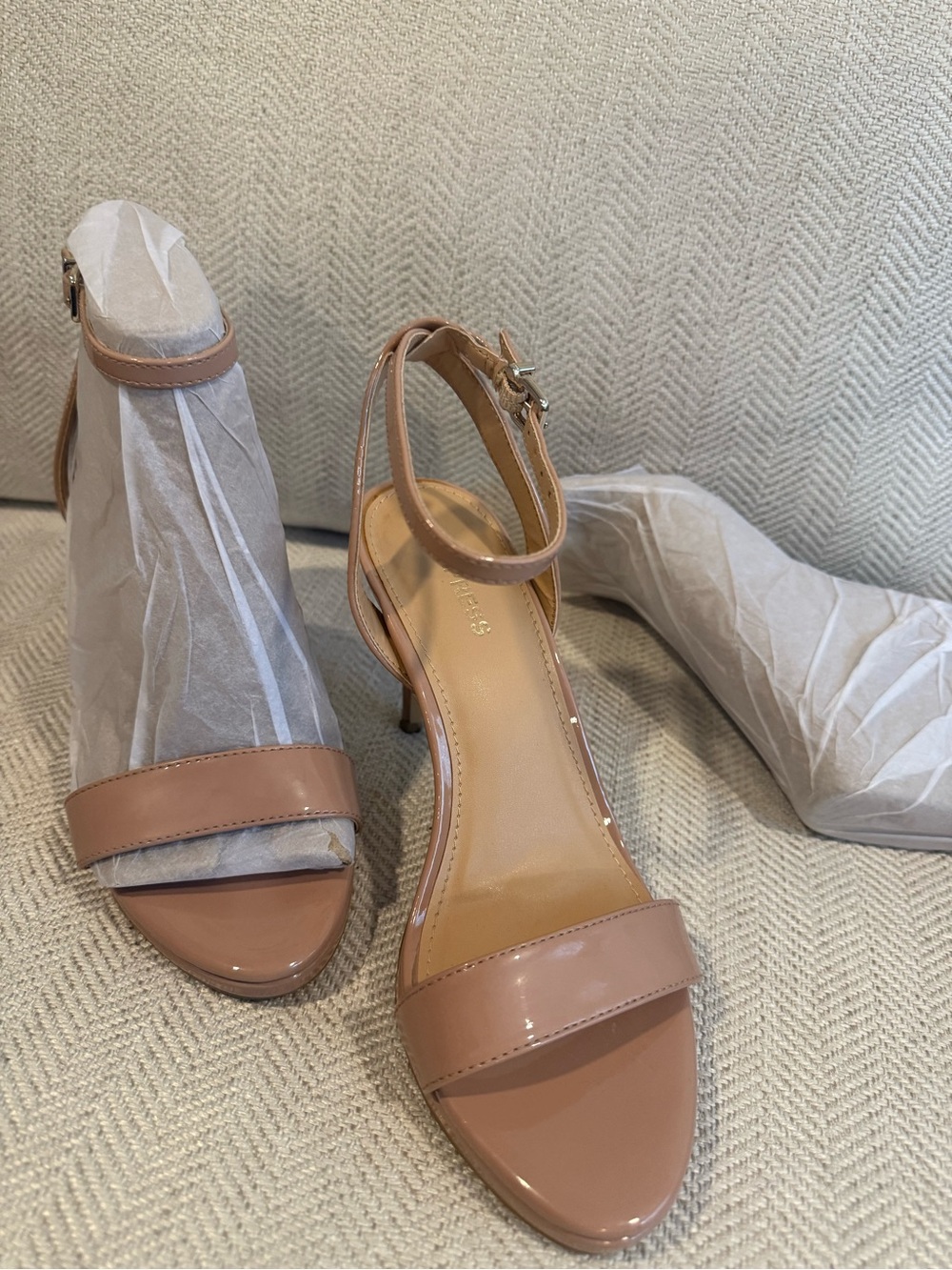 Express Patent Nude Ankle-Strap Heels